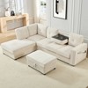 Mjkone 98''Corduroy Upholstered 4-Seater Sofa with Foldable Backrest Converts to Table,Cup Holder, Storage Ottoman,Beige - 3 of 4