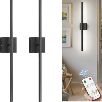 YANSUN 2-Light Black Dimmable Timing LED Wall Sconce with Remote Control, Wireless Installation, USB Charging (2-Pack)