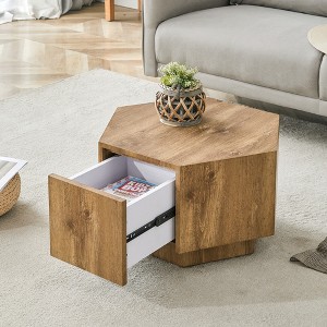 Hexagonal MDF Coffee Table with Drawer, Unique Geometric Design, Practical Storage and Stable Structure, Modern Minimalist Style for Living Room - 1 of 4