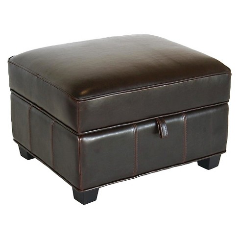 Agustus Leather Storage Ottoman Brown Baxton Studio Target