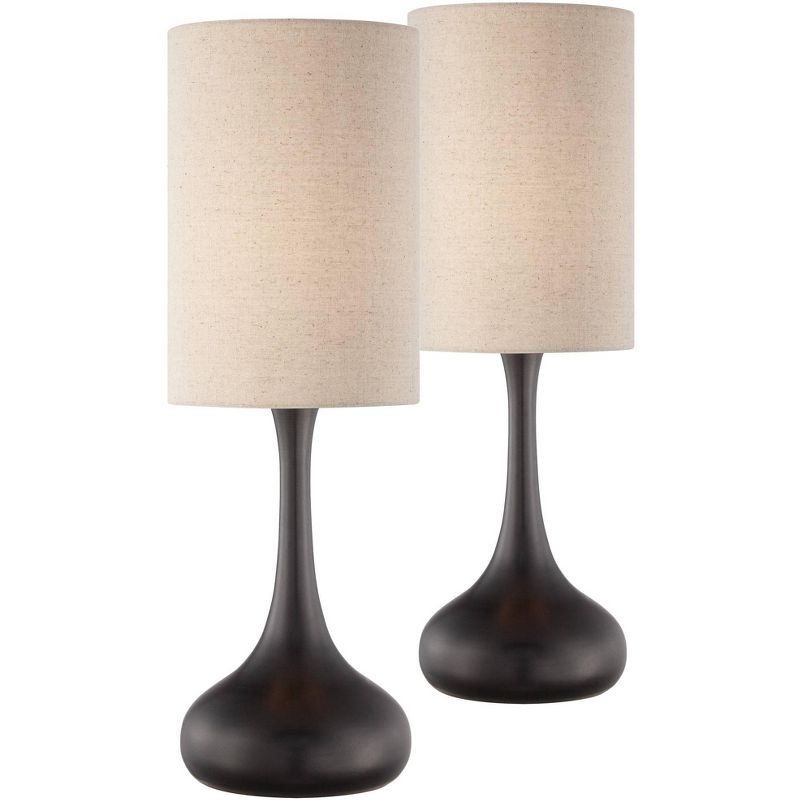 360 Lighting Modern Table Lamps 24.5" High Set of 2 Espresso Bronze Metal Droplet Cylinder Drum Shade for Living Room Family Bedroom Bedside, 1 of 6