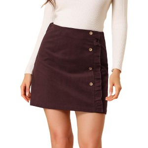Allegra K Women's Corduroy Vintage Button Decor Ruffled Trim High Waist Mini Skirt - 1 of 4