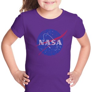 LA Pop Art Girl's Word Art T-shirt - NASA's Most Notable Missions - 1 of 4