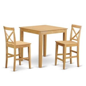 Counter Height Dining Set - Pub Table & Stools - Modern Design - Asian Wood - Brown Finish - 1 of 4