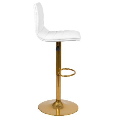 Modern White Vinyl Adjustable Swivel Bar Stools with Gold Base, Set of 2