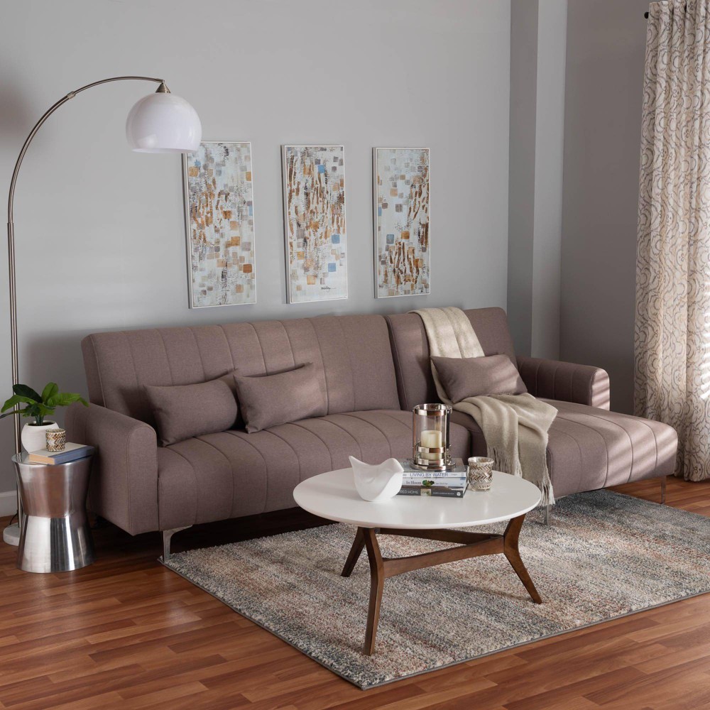Baxton Studio Lanoma Fabric Upholstered Convertible Sleeper Sofa Clay/Silver