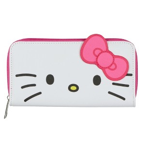 Sanrio Hello Kitty Wallet Women's 3D Bow Faux Saffiano Leather Full Zip Around Wallet White - 1 of 4