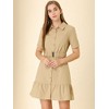 Allegra K Women's Belted Ruffled Hem Button-Down Cotton Safari Shirt Dress - 3 of 4