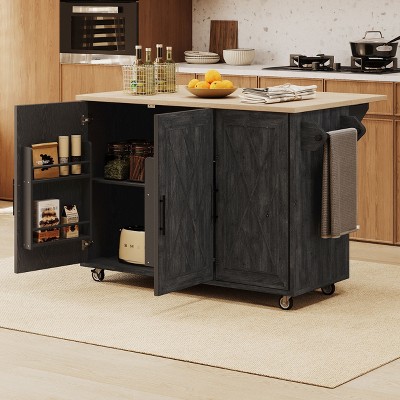 NicBex Mobile Kitchen Island Cart Kitchen Carts on Wheels with Storage, 3 Cabinet Doors, Internal Side Shelf and Towal Rack for Kitchen