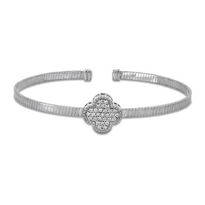 EVERLY JEWELRY | Sterling Silver 0.29 CT TGW Cubic Zirconia stretch 4 leaf clover 3mm flat omega Bangle - 1 of 4