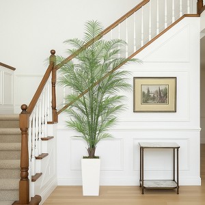 Garvee Artificial Palm Tree - Fake Tree with White Tall Planter-Faux Tropical Areca Floor Plant in Pot - Artificial Silk Plant for Home Decor Indoor - 1 of 4