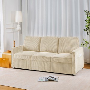 SKRAN Retractable 3 Seater Sofa, Easy To Assemble, Suitable For Living Rooms, Apartments And Flexible Sofas For Small Spaces,  Cream White Corduroy - 1 of 4