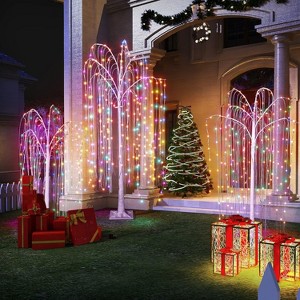 Hooseng 3 Pieces Pre-Lit 4FT 5FT 6FT White Chritsmas Artificial Willow Set of 3 LED Lighted Tree Holiday Decoration - 1 of 4