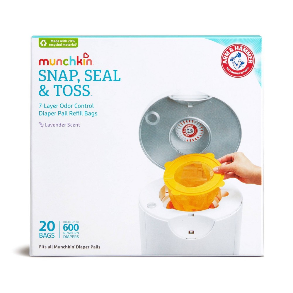 Photos - Baby Hygiene Munchkin Arm & Hammer Diaper Pail Snap, Seal and Toss Refill Bags, 600ct, 20pk 