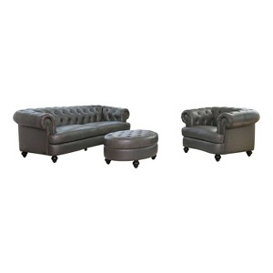 3pc Harlow Tufted Top Grain Leather Seating Set Gray - Abbyson Living