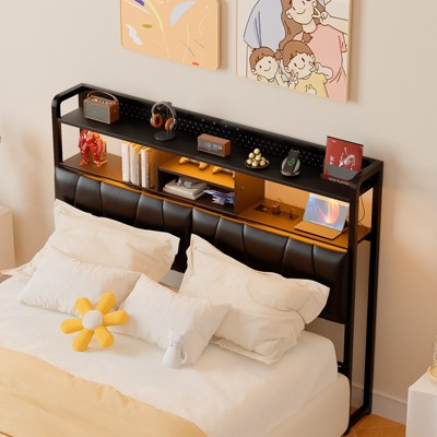 Aheaplus Upholstered Headboard with Storage Shelf, Charging Station and LED Light