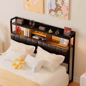 Aheaplus Upholstered Headboard with Storage Shelf, Charging Station and LED Light - 1 of 4