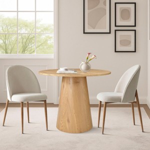 Modern Oak Veneer Bistro Table Set, 35" Round Pedestal Table and 2 Curved Back Dining Chairs for Apartment Dining Spaces-Maison Boucle - 1 of 4