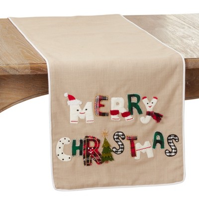 Saro Lifestyle Dining Table Runner With Merry Christmas Design, 16"x72", Natural