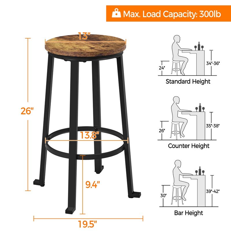 Yaheetech 26" H Pub Height Stools with Metal Frame Backless Barstools Set of 2, 3 of 7