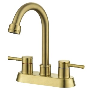 ChicFurnit Bathroom Sink Faucet 2 Handle Centerset Swivel Spout with Copper Pop Up Drain and Supply Lines for Vanity Sink, Gold, 12"*12"*3.6" - 1 of 4