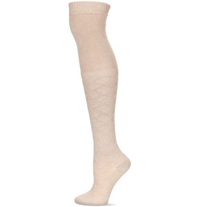 Memoi Women's Dashing Diamond Over The Knee Warm Cotton Blend Sock Ivory One Size - 1 of 4