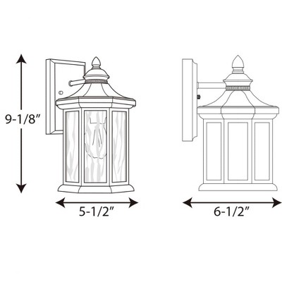 Elegant Hexagonal Bronze & Black Outdoor Wall Lantern with Clear Water Glass
