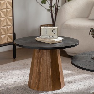 CAVINAS Round Coffee Table,Living Room Tables with Tree Bark Pattern,Pedestal Base,Black MDF Desktop,Wooden Tea Table for Living Room, - 1 of 4