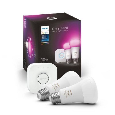 Philips Hue 2pk A19 LED Starter Kit with Bridge Color