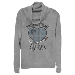 Juniors Womens Star Wars Valentine Death Star Heart Cowl Neck Sweatshirt - 1 of 3