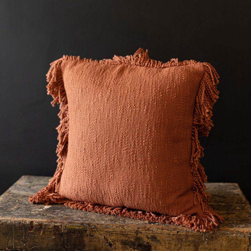 18x18 Inch Hand Woven Rust Yarn Fringe Pillow Cotton With Polyester Fill by Foreside Home & Garden, 3 of 8