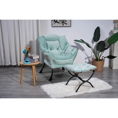 Okak Accent Chair Cotton Fabric Lazy Chair with Upholstered Side Pocket Armchair Leisure Sofa Chair with Steel Frame