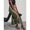 Women's Satin Maxi Skirt - High Waist A-Line Long Skirt for Elegant Office Wear Olive Green - 4 of 4