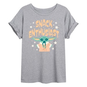 Women's - Star Wars - The Mandalorian Snack Enthusiast Grogu Oversized Graphic T-Shirt - 1 of 4