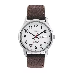 Men's Timex Easy Reader Watch with Leather Strap - Silver/Brown T20041JT