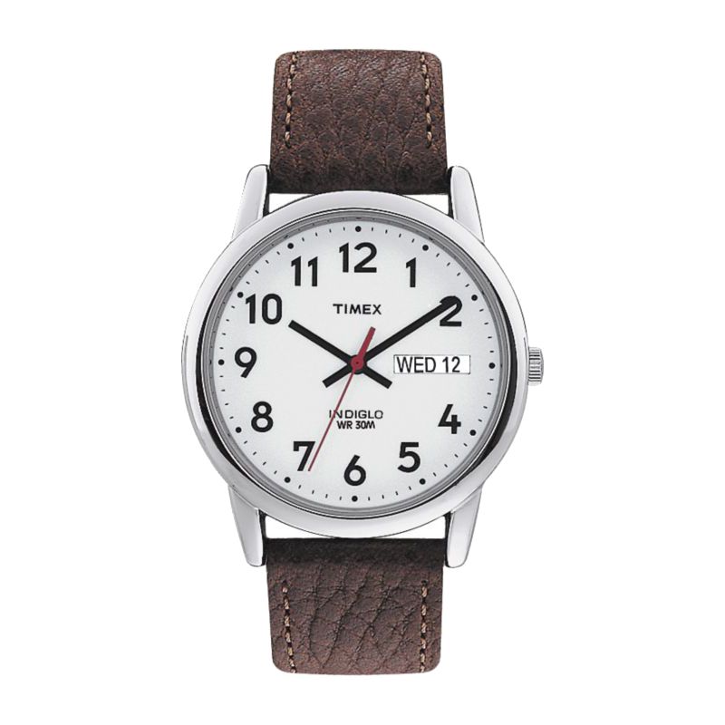Men&#39;s Timex Easy Reader Watch with Leather Strap - Silver/Brown T20041JT, 1 of 4