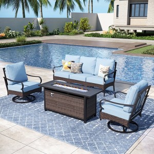 Captiva Designs 4pc Extra Large Metal and Rattan Outdoor Patio Fire Pit Set with Swivel Armchairs - 1 of 4