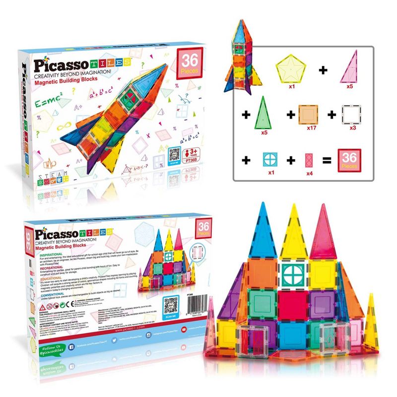PicassoTiles® Rocket Set Magnetic Building Blocks, 36-Piece Set, 2 of 8
