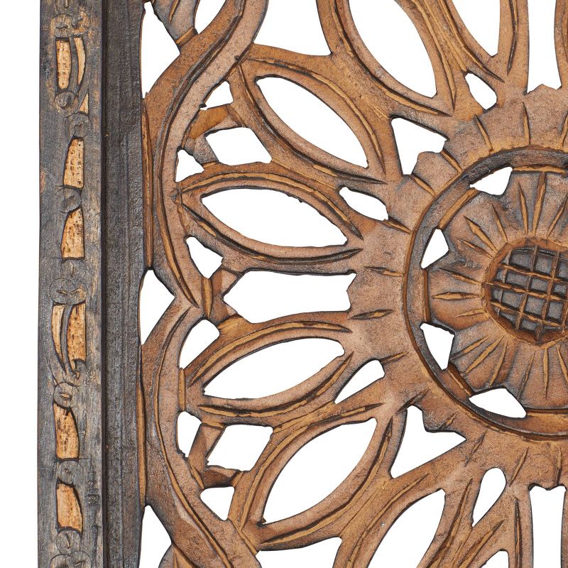 Set of 2 Wood Floral Handmade Intricately Carved Wall Decors Brown - Olivia & May, 4 of 22