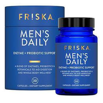 FRISKA Men's Daily Digestive Enzyme and Probiotics Supplement with Lactase and B Vitamins - 30ct