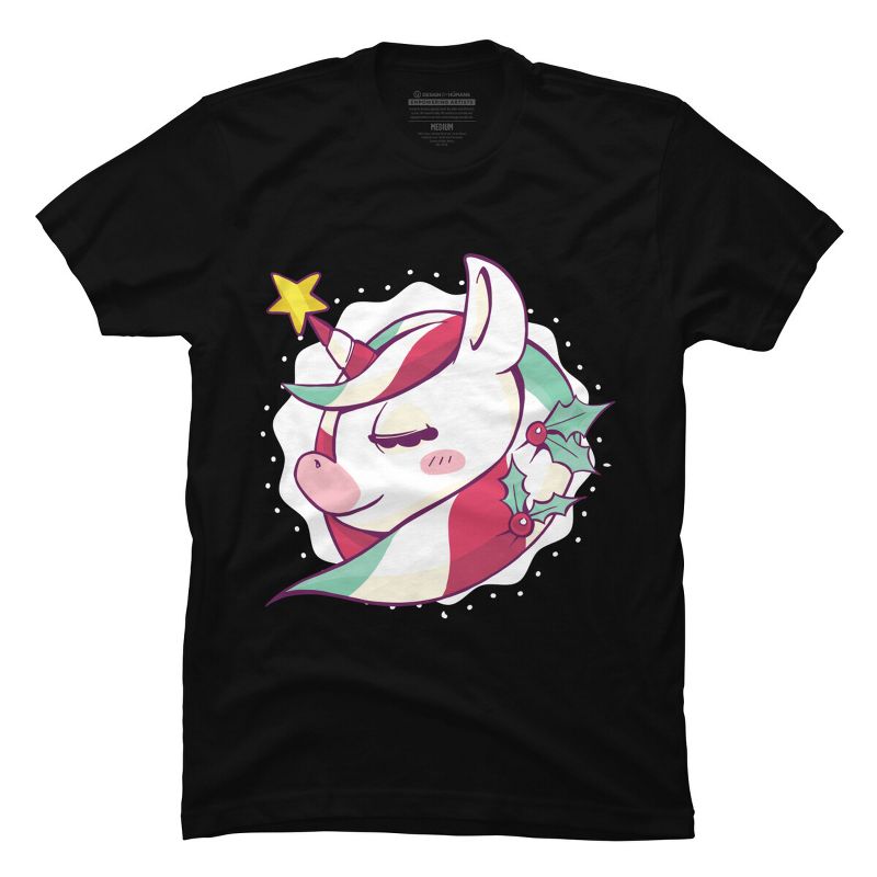 Girl's Design By Humans Striped Christmas Unicorn By rasok T-Shirt, 1 of 5