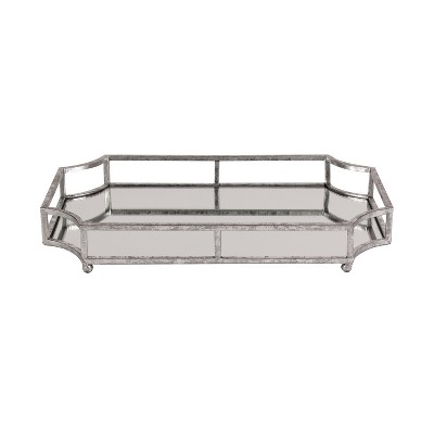 Silver Mirrored Glass Rectangular Decorative Tray