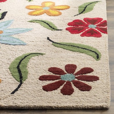 Handmade Beige and Multi Floral Tufted Wool Area Rug 4' x 6'