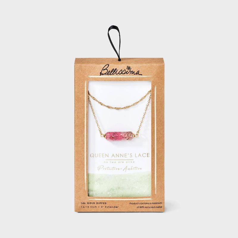 Bella Uno Bellissima Silver Plated KT Flash Pressed Flower Pink Ann&#39;s Lace Spinner Faux Duo Pendant Necklace - Gold, 1 of 5