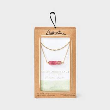 Bella Uno Bellissima Silver Plated KT Flash Pressed Flower Pink Ann's Lace Spinner Faux Duo Pendant Necklace - Gold