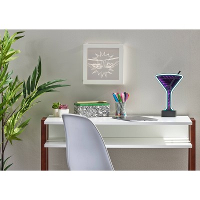 Cordless Black Neon Martini Glass Shelf Lamp