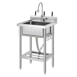 Stainless Steel Utility Sink with Faucet, Freestanding Single Bowl Commercial Sink with Adjustable Legs - 1 of 4