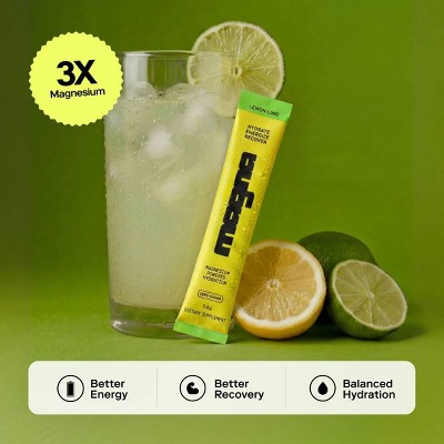 Magna Hydration Electrolyte Mix Stick Pack Dietary Supplement Vegan Powder - Lemon Lime - 10ct: Magnesium 210mg, Sugar-Free, Gluten-Free