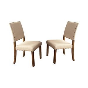 Set of 2 Ardougne Nailhead Trim Fabric Padded Side Chair Natural Tone - Sun & Pine, Beige