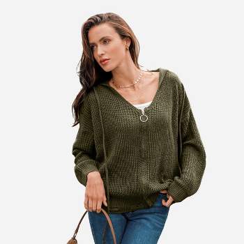 Women's Crochet O-Ring Zipper Sweater - Cupshe